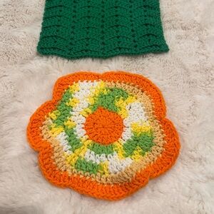 Cottage Core style Crochet Flower Coaster & Dishcloth